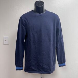 Lucky Brand Navy‎ Blue Long Sleeve Cotton T-Shirt with Striped Cuffs Medium